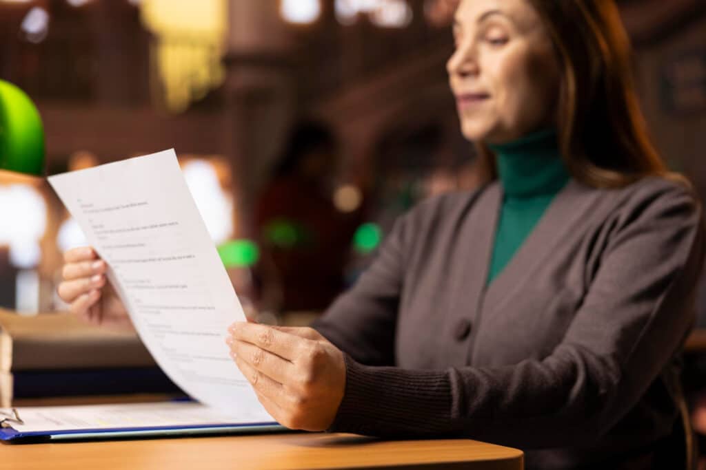 female lawyer reviewing documents