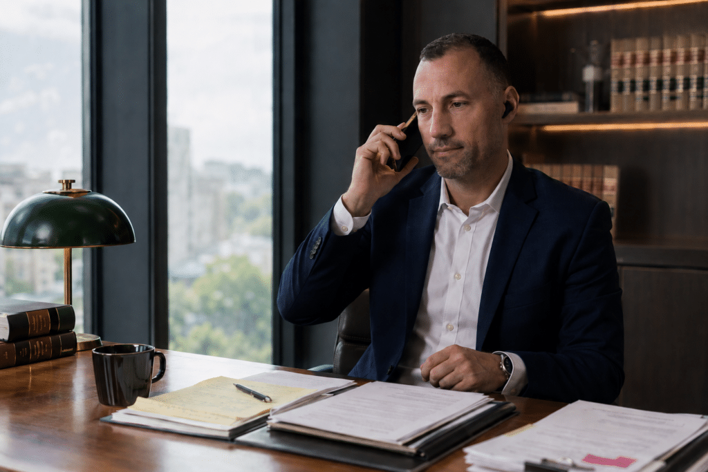 Dean Szikinger - immigration lawyer Winnipeg on the phone