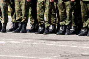closeup view of soldiers lined up in a row