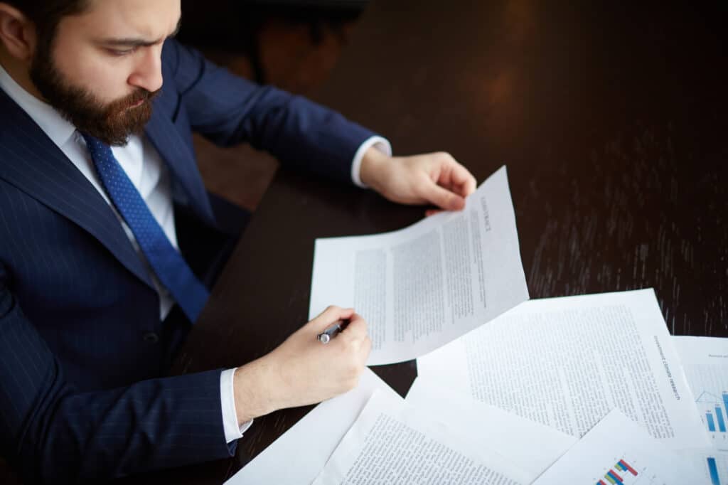 Professional examining immigration application documents